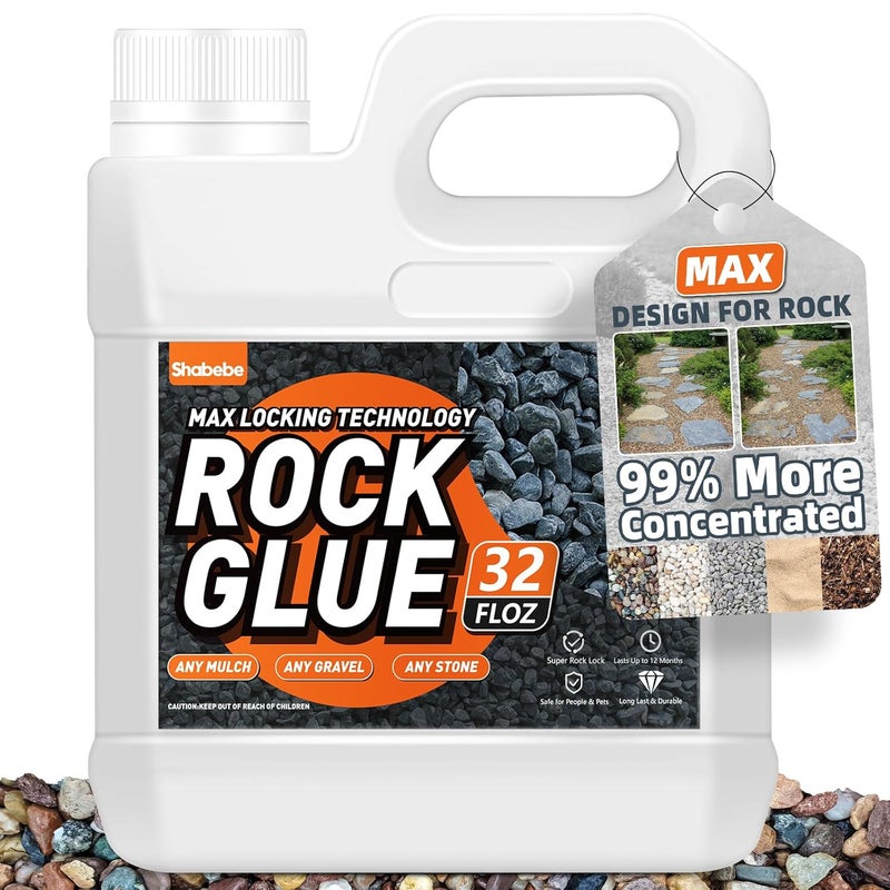 Shabebe Rock Glue, 32OZ Mulch Glue for Landscaping, Fast-Dry Strong Pea Gravel Stabilizer Landscape, Non-Toxic Long-Lasting Dries-Clear Strong Pea Gravel Binder for Pebble, Pine Straw for Outdoor Gardens - Image 1
